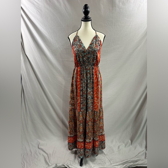 Boho Floral Print Backless Tie Shoulder Ruffle Hem Cami Dress - Picture 8 of 11